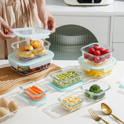 8-piece glass food storage container, glass pre meal preparation container, with sealing cover, suitable for use in microwave ovens, ovens, refrigerators, and dishwashers
