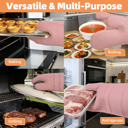 Yutat Silicone Oven Mitts - Oven Mitts and Pot Holders Sets Made of Non-Slip & BPA-Free Silicone, High Heat Resistant 500 Degrees, Perfect for Kitchen Cooking Baking BBQ, Peak Green