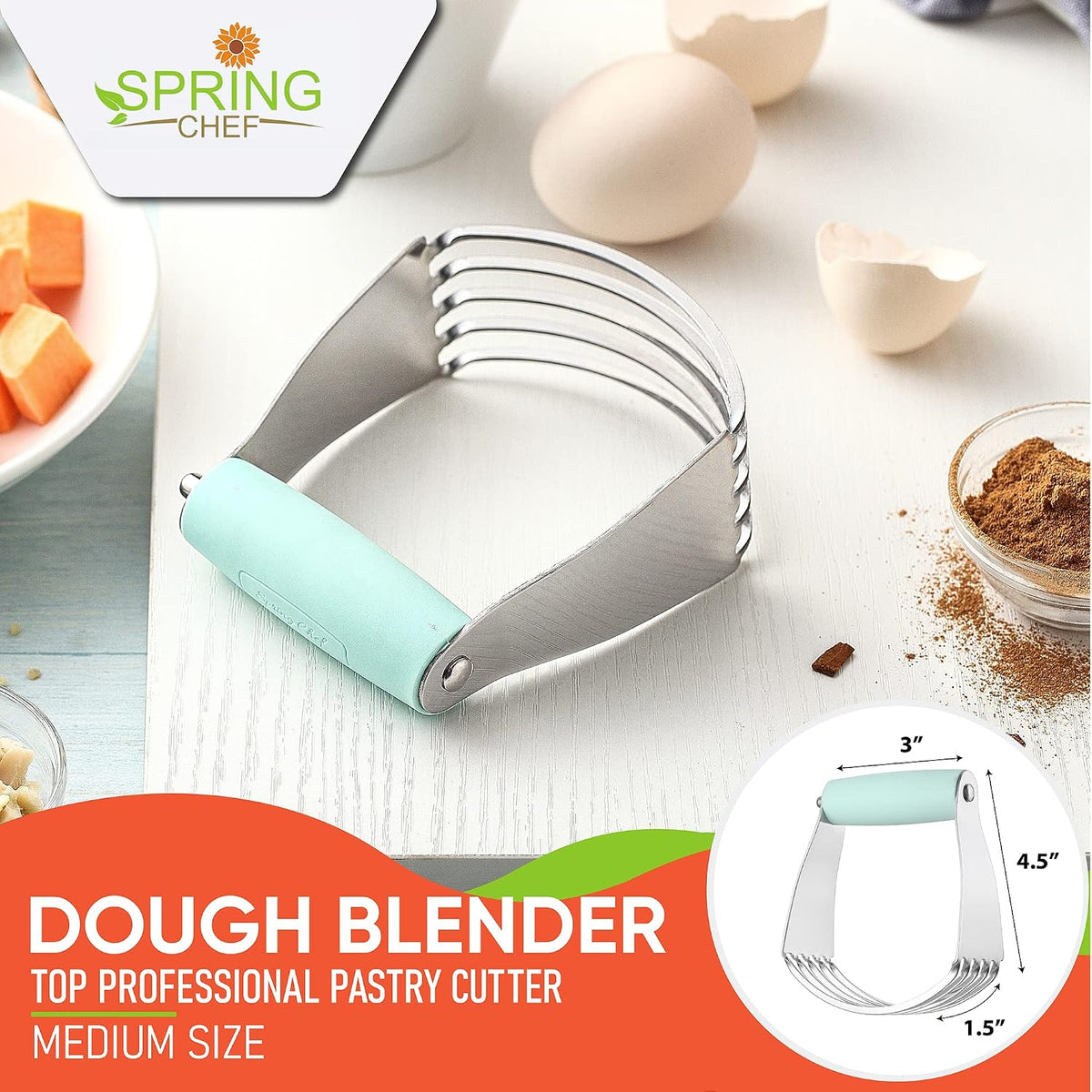 Spring Chef Large Dough Blender For Baking - Durable Pastry Blender - Black
