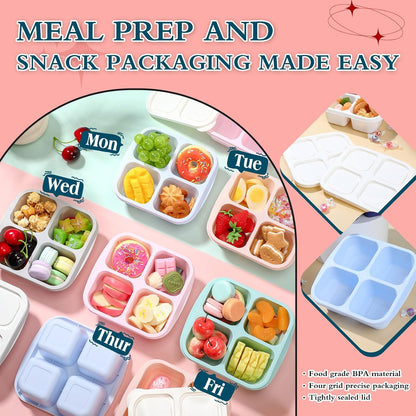 Honeydak 10 Pack Bento Snack Containers 4 Compartment Snack Boxes Reusable Containers with Lids Divided Meal Prep Lunch Food Storage Box for School Work Travel