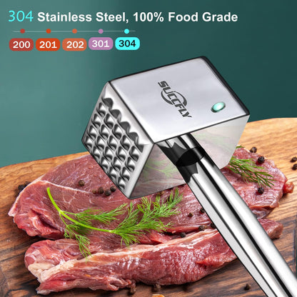 SUCCFLY Stainless Steel Meat Tenderizer Tool, Heavy Duty Meat Mallet 1.65LB