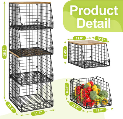 Jakyitvi 5 Pack XXL Stackable Wire Storage Basket, Extra Large Capacity Pantry Organizer and Storage, Muti-Purpose for Fruit Vegetable Basket & Toy Bin & Snack Organizer
