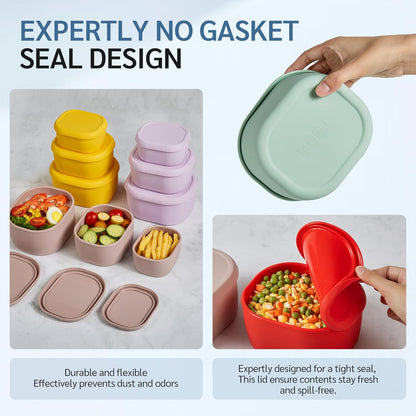ISSEVE 6Pcs/Set Nesting Silicone Food Storage Containers with Lids, BPA Free Reusable Meal Prep Silicone Containers Lunch Box Bento Box Set (33.8oz, 20oz, 10oz, 6.7oz, 1.3oz) (Purple)