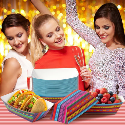 Mexican Taco Nights Food Trays - 50Pcs Taco Boat Assembled Trays Nacho Snack Fried chicken Holder Disposable Paper Plates Carnival Party Supplies Harvest Picnic Food Containers (Large)