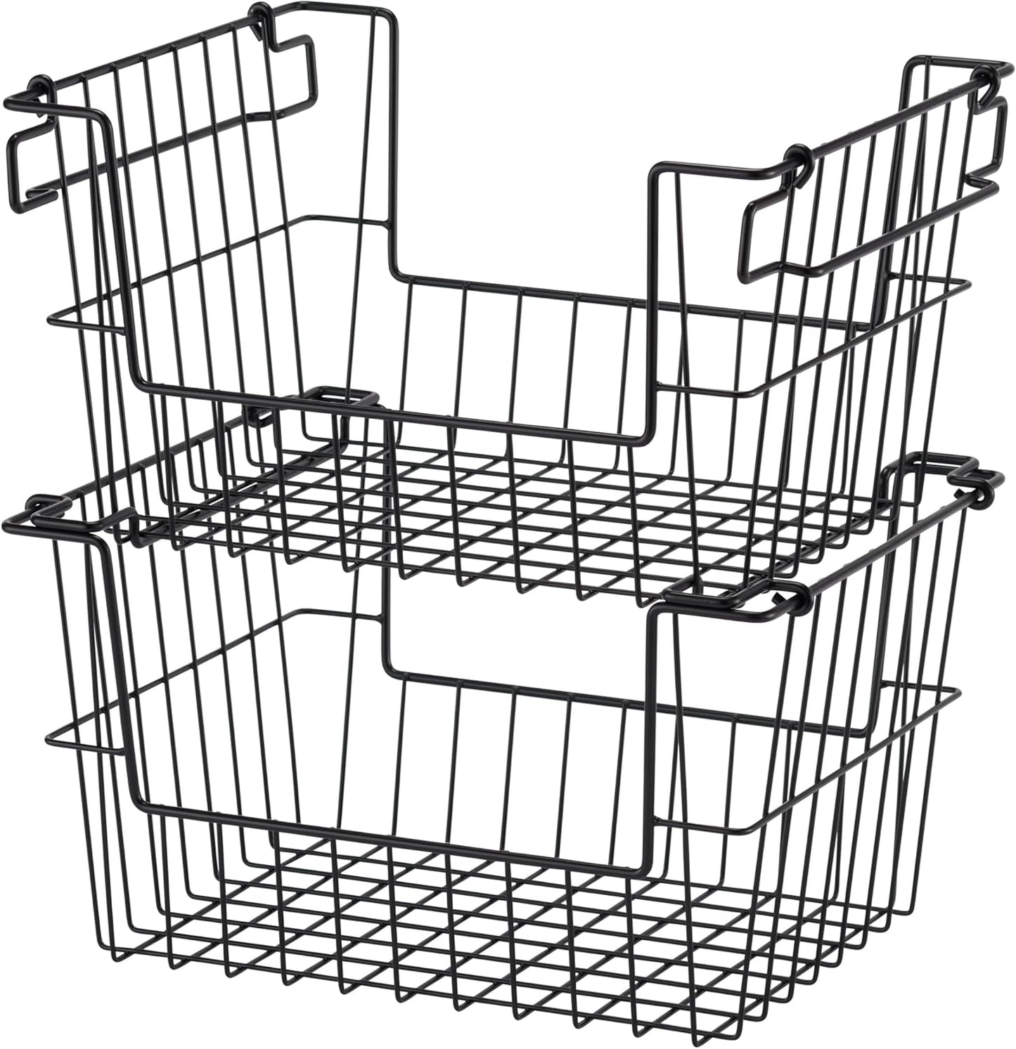 TRINITY 2-Pack Stackable Metal Wire Storage Baskets With Handles, EcoStorage Chrome, 11 Inches