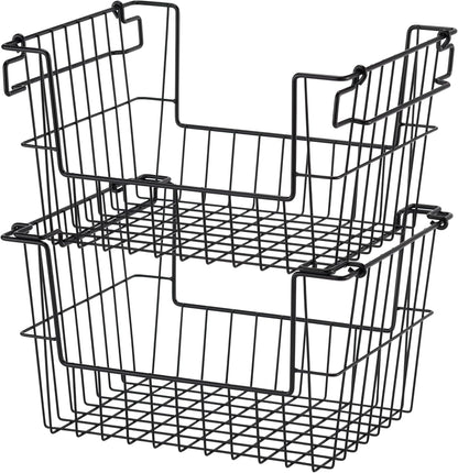 TRINITY 2-Pack Stackable Metal Wire Storage Baskets With Handles, EcoStorage Chrome, 11 Inches