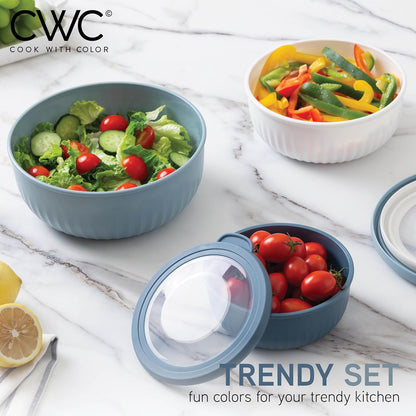 COOK WITH COLOR Prep Bowls with Lids- Wide and Deep Nesting Plastic Small Mixing Bowl Set with Lids, 8 Piece Set - Wide Bowls, Blue