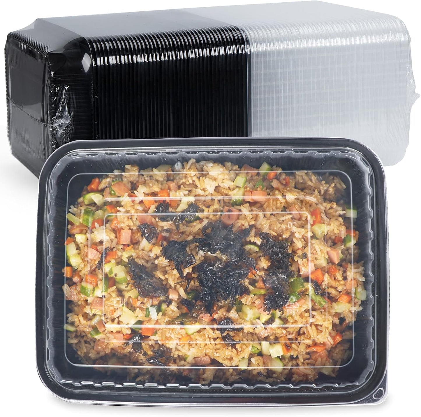 Meal Prep Container Reusable 40 Pack 34oz - Shrink Wrap Leakproof | Portion Control Leftover Plastic Food Containers with Lid | BPA Free Freezer & Microwave Safe | 4 Compartment Takeout Boxes