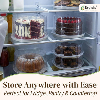 Evelots 2-Pack 10-Inch Airtight Food Storage Container with Lid - Portable Carrier for Pies, Cakes, Cupcakes & More - BPA-Free Clear Plastic - Secure & Easy Transport