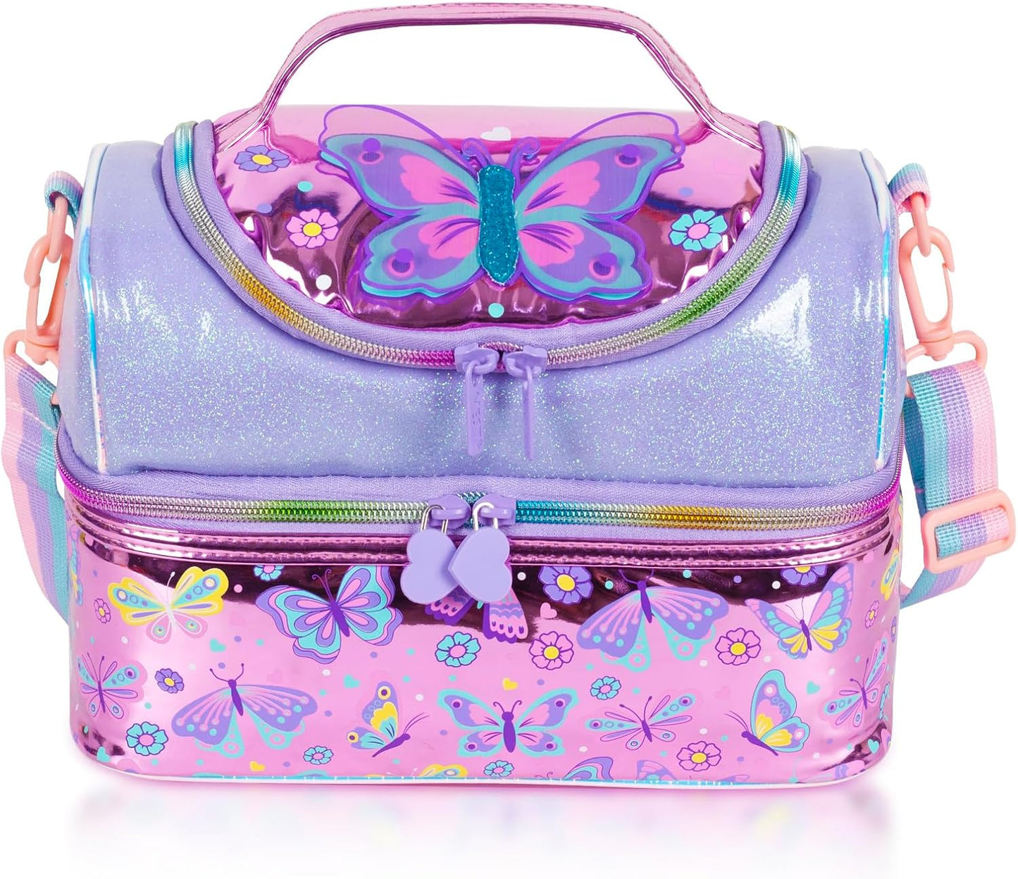 Kids Double Decker Cooler Insulated Lunch Bag, Back to School Large Meal Tote for Boys, Girls, Men, Women, with Adjustable Strap, Soccer