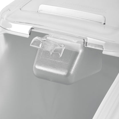Rubbermaid Commercial Products ProSave Shelf-Storage Ingredient Bin With Scoop, 600-Cup capacity, Plastic, White, Sliding Lid, Container with Wheels for Kitchen/Restaurant Food Organization