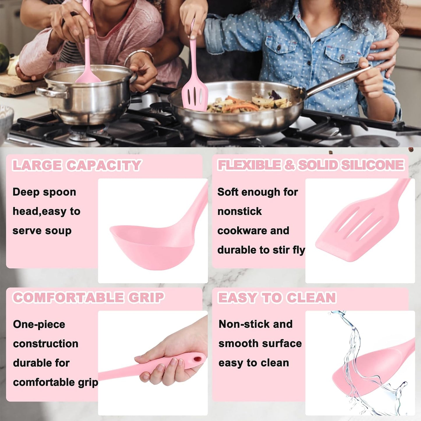 E-far 10 Pieces Silicone Cooking Utensils Set, Heat Resistant Kitchen Utensil Set for Nonstick Cookware, Kitchen Cooking Tools with Spatula, Spoon, Slotted Turner, Non-Toxic & Dishwasher Safe (Khaki)