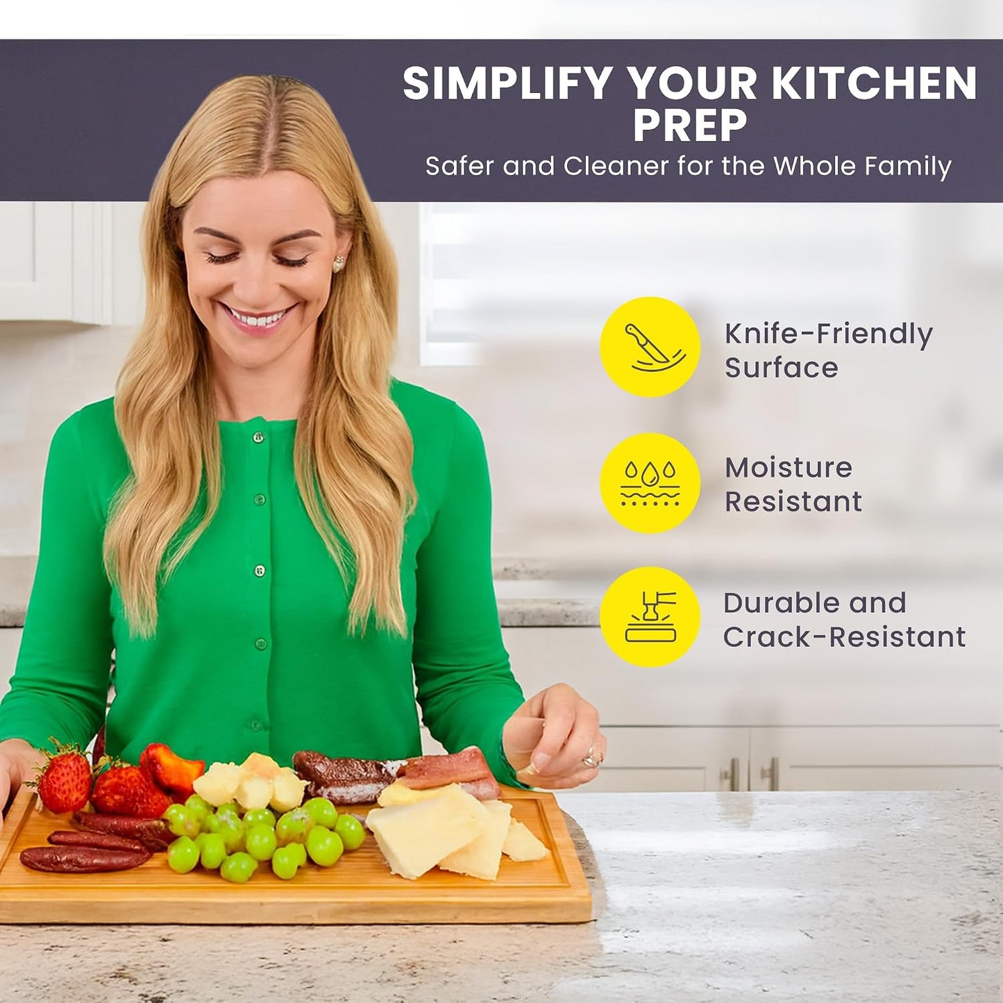 Greener Chef Luxury Bamboo Cutting Board Set of 3 with Glue-Free Surface Technology - Extra Spacious Wood Cutting Boards for Kitchen and XL Chopping Board Set - Replacements for Life