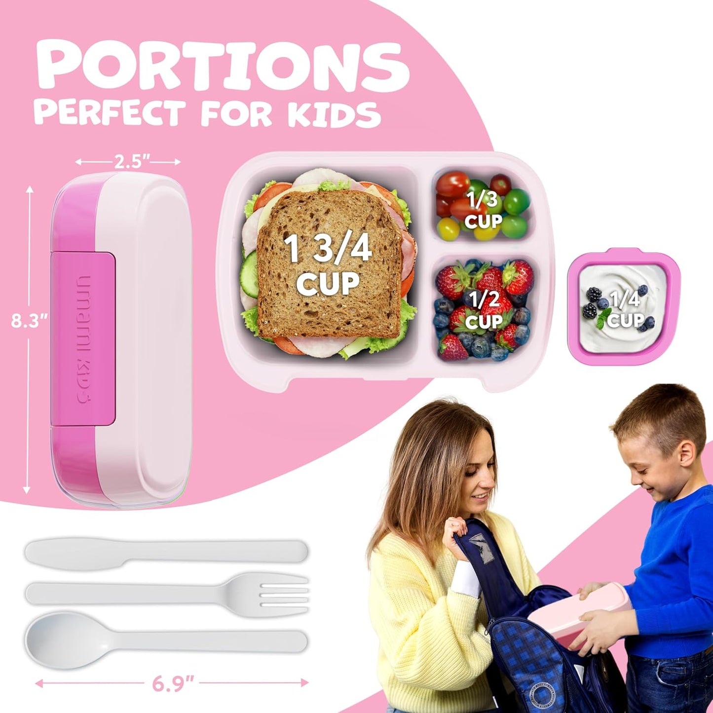 Umami All-in-1 Bento Box for Kids, Ice-pack & Utensils Included, 100% Leakproof & BPA free, Parents' favorite Lunch Box Kids (Green, 27 oz)