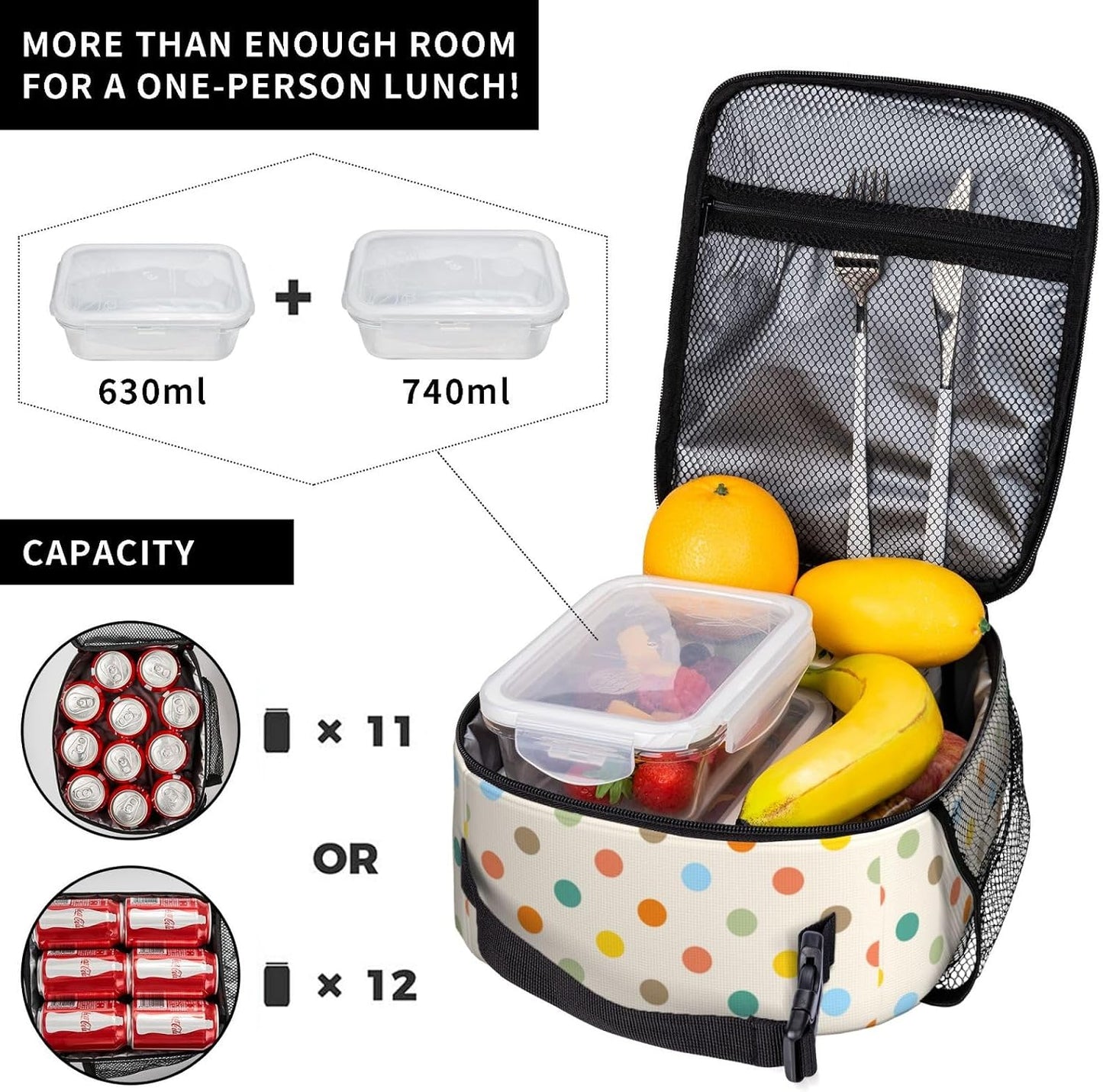 70s Retro Mushroom Floral Insulated Lunch Bag Reusable Cooler Lunch Box Portable Leakproof Thermal Container Tote Bags for Girls Boys School Travel