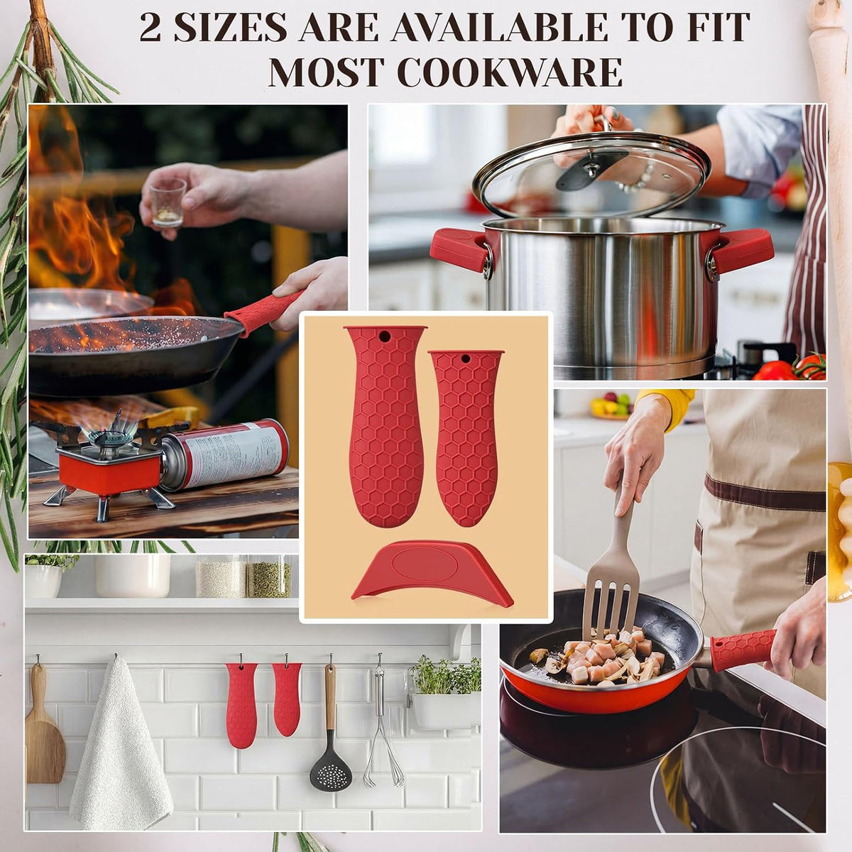 8 Pcs Silicone Pot Holders Set Cast Iron Handle Sleeve Heat Resistant Silicone Non-Slip Pot Handle Covers Small & Large Black for Cast Iron Skillets and Pans