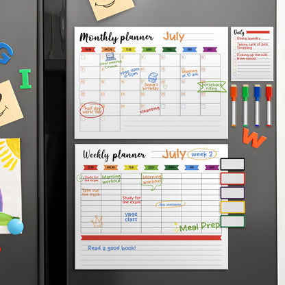 Calendar Whiteboard for Fridge - Weekly Magnetic Calendar for Refrigerator - Weekly Planner Fridge, Erasers, Markers & Note Pads - Chore Whiteboard (White)