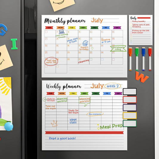 Calendar Whiteboard for Fridge - Weekly Magnetic Calendar for Refrigerator - Weekly Planner Fridge, Erasers, Markers & Note Pads - Chore Whiteboard (White)