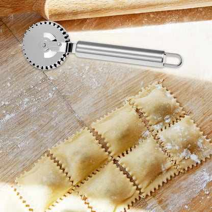 QWORK Ravioli Cutter, 430 Stainless Steel Pasta and Pastry Tool with Ergonomic Handle, Dishwasher Safe for Effortless Cutting, Sealing, and Crimping