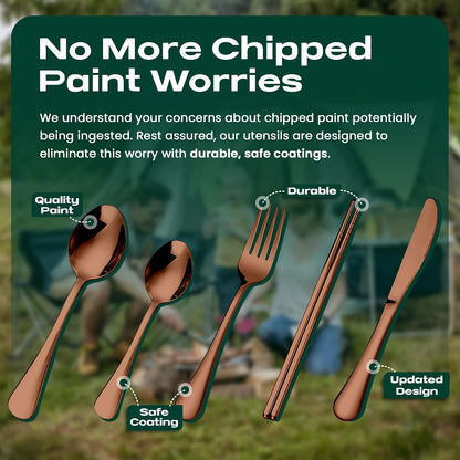 Taplord Portable Travel Silverware Set With Case, Includes 10 Pcs of Travel Utensils With Case, Stainless Steel Flatware Set For Camping, Lightweight (Multi-Color)