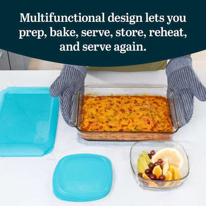 Libbey Baker’s Premium 2 Piece Glass Pie Plate, Stackable, Space Saving Casserole Dish Set with Lids, Glass Baking Dish Set for Fruit Pies, Quiches