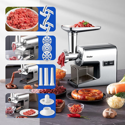 Sinyder Electric Meat Grinder, 3000W Max Stainless Steel with Meat Claws