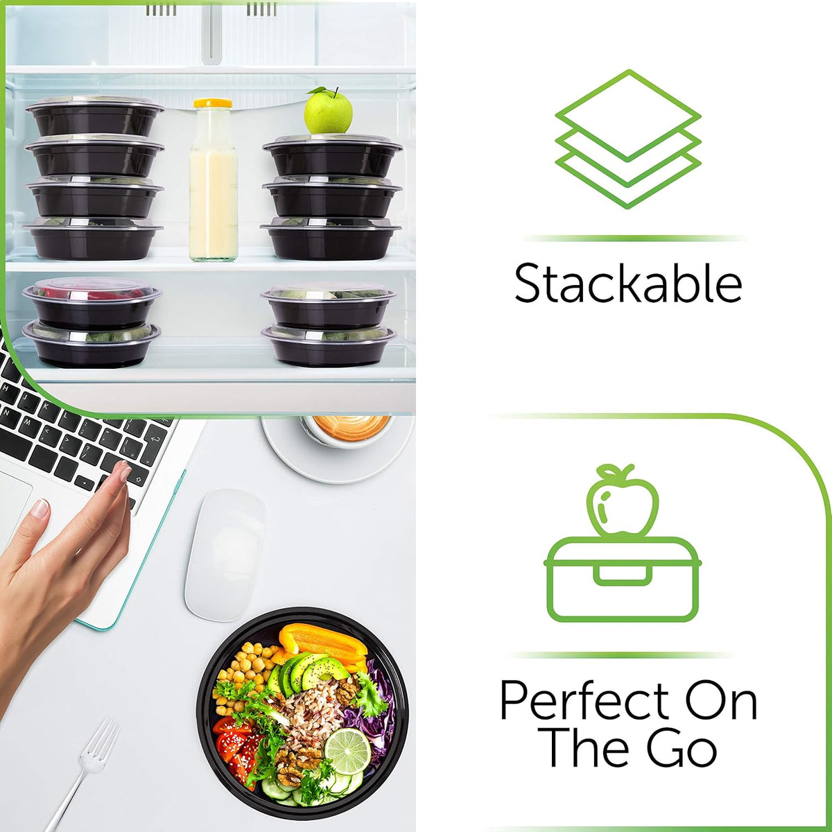 Prep Naturals 50 Pack Meal Prep Containers Reusable | BPA-Free Meal Prep Containers - Airtight Lids, Microwave, Freezer & Dishwasher Safe (50-Pack, 25 oz)