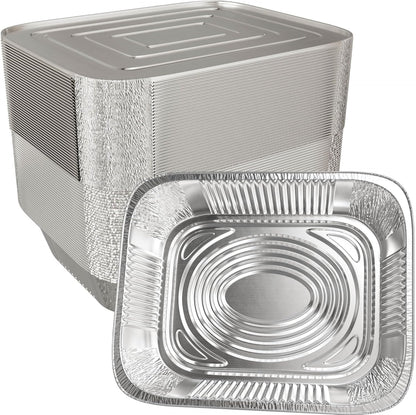 Aluminum Pans With Lids 9x13 [10 Sets] Aluminum Foil Pans Trays With Lids - Half Size Tin Foil Disposable Pans For Baking, Roasting, Cake Serving Dishes, Catering Supplies, Steam Table Chafing