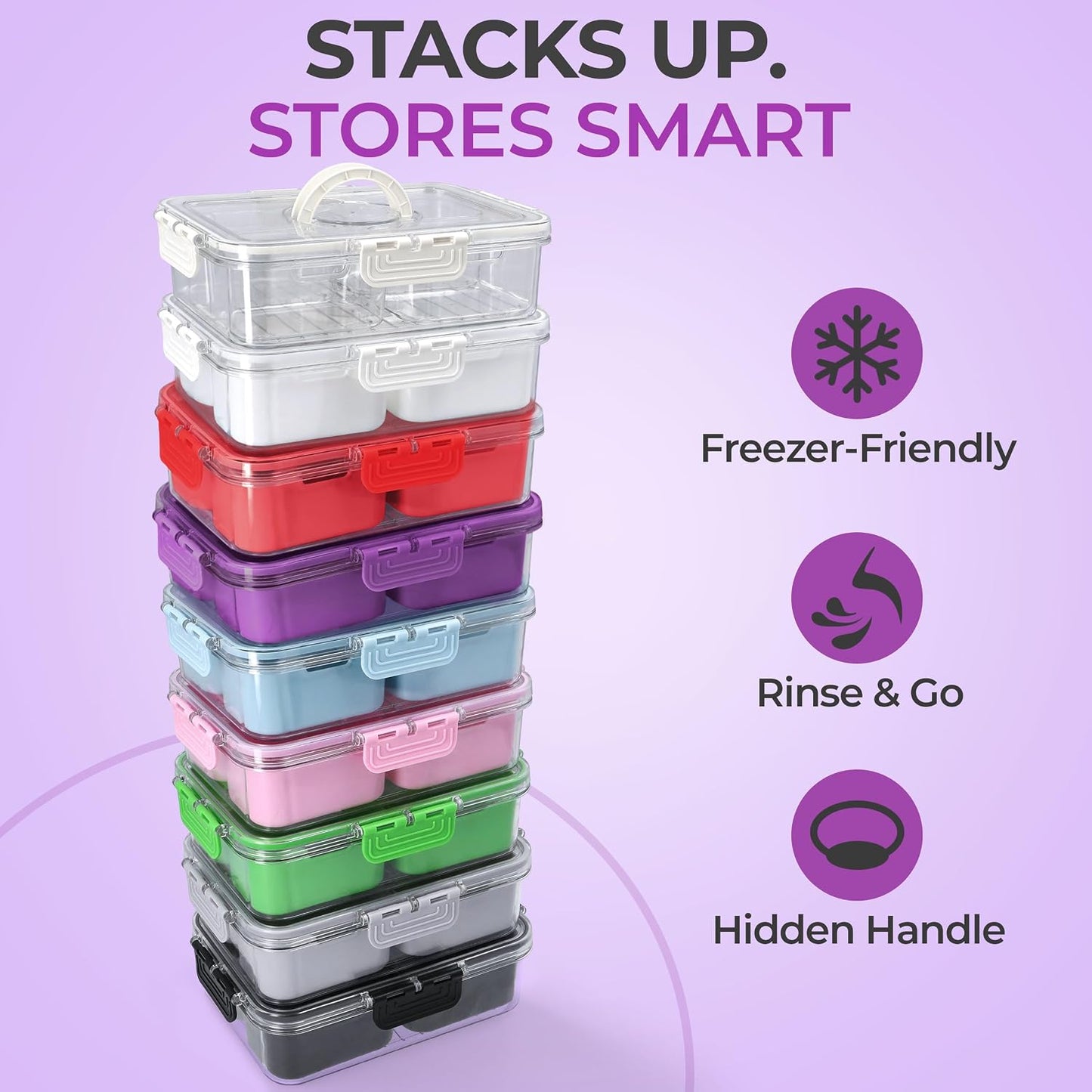 KEYVOZ Snackle Box Container with Lid- Travel Charcuterie Box with Handle - Organizer for Candy, Fruit, Nuts, Veggies, Snacks, Beach Essentials, Portable Lunch Box (Red, Small)
