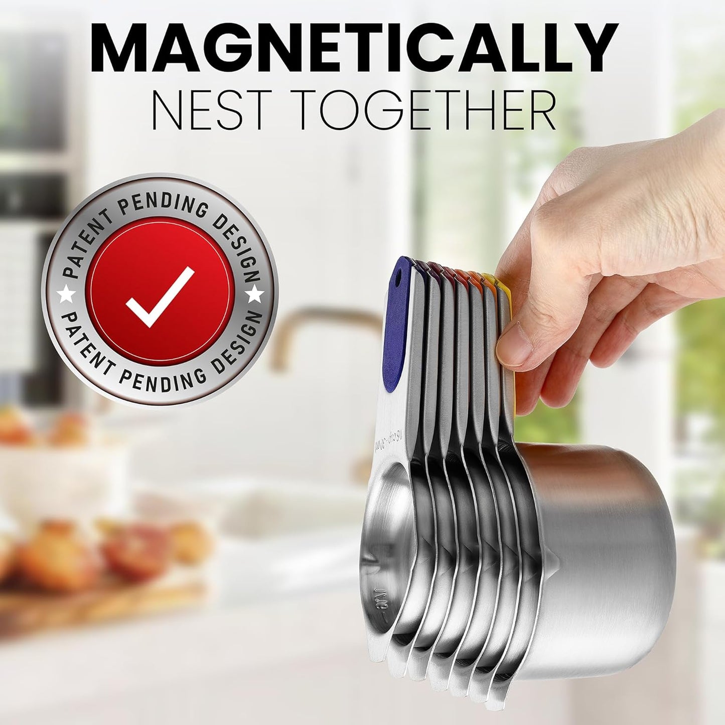 Spring Chef Stainless Steel Measuring Cups Set of 7 with Pour Spout - Nesting Kitchen Tools with Easy Read Markings to Measure Dry or Liquid Ingredients - Metal Measuring Cups for Baking & Cooking