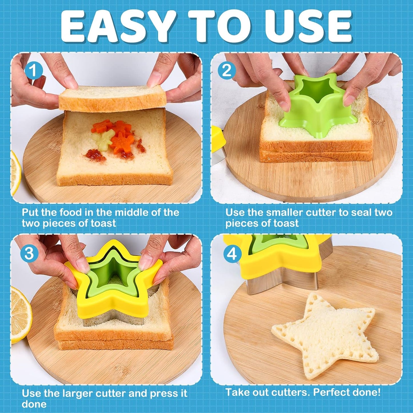 32PCS Sandwich Cutter and Sealer Set Sandwich Cutter for Kids, Vegetable Fruit Cutter Shapes with Food Picks for Kids School Lunch Bento Box Accessories Cookie Cutters