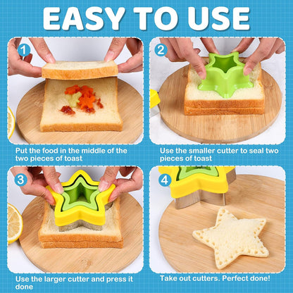 32PCS Sandwich Cutter and Sealer Set Sandwich Cutter for Kids, Vegetable Fruit Cutter Shapes with Food Picks for Kids School Lunch Bento Box Accessories Cookie Cutters