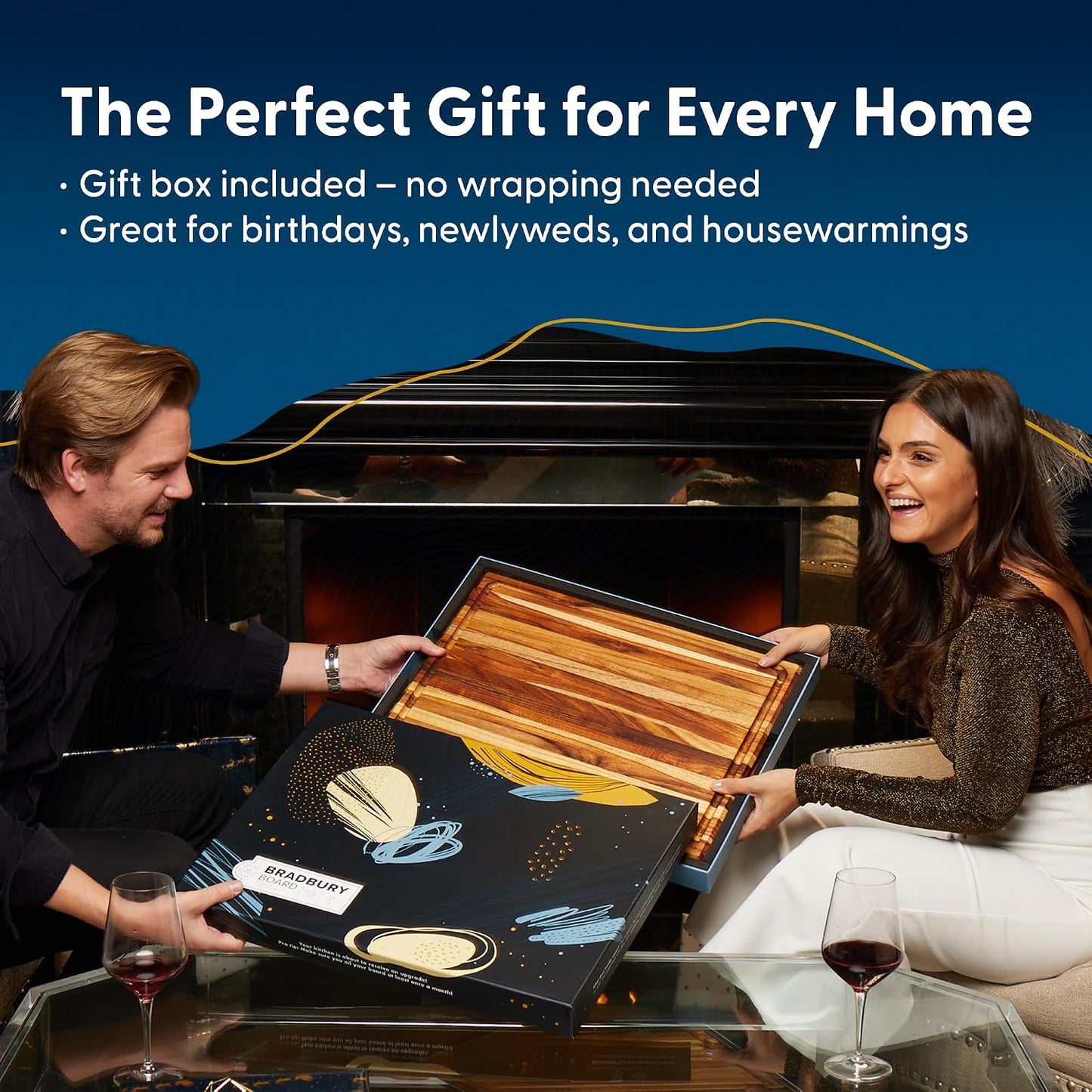 Sonder Los Angeles Doheny Wood Cutting Board Set | Acacia Edge Grain Cutting Board for Kitchen with Juice Groove | Perfect for Compact Daily Use | Gift Box Included | 14x10x1 in & 12x8x1 in