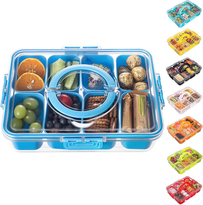 Dingerjar Divided Serving Tray with Lid and Handle - Snackle Box Charcuterie Container for Portable Snack Platters - Clear Organizer for Candy, Fruits, Nuts, Snacks - Perfect for Party, Entertaining