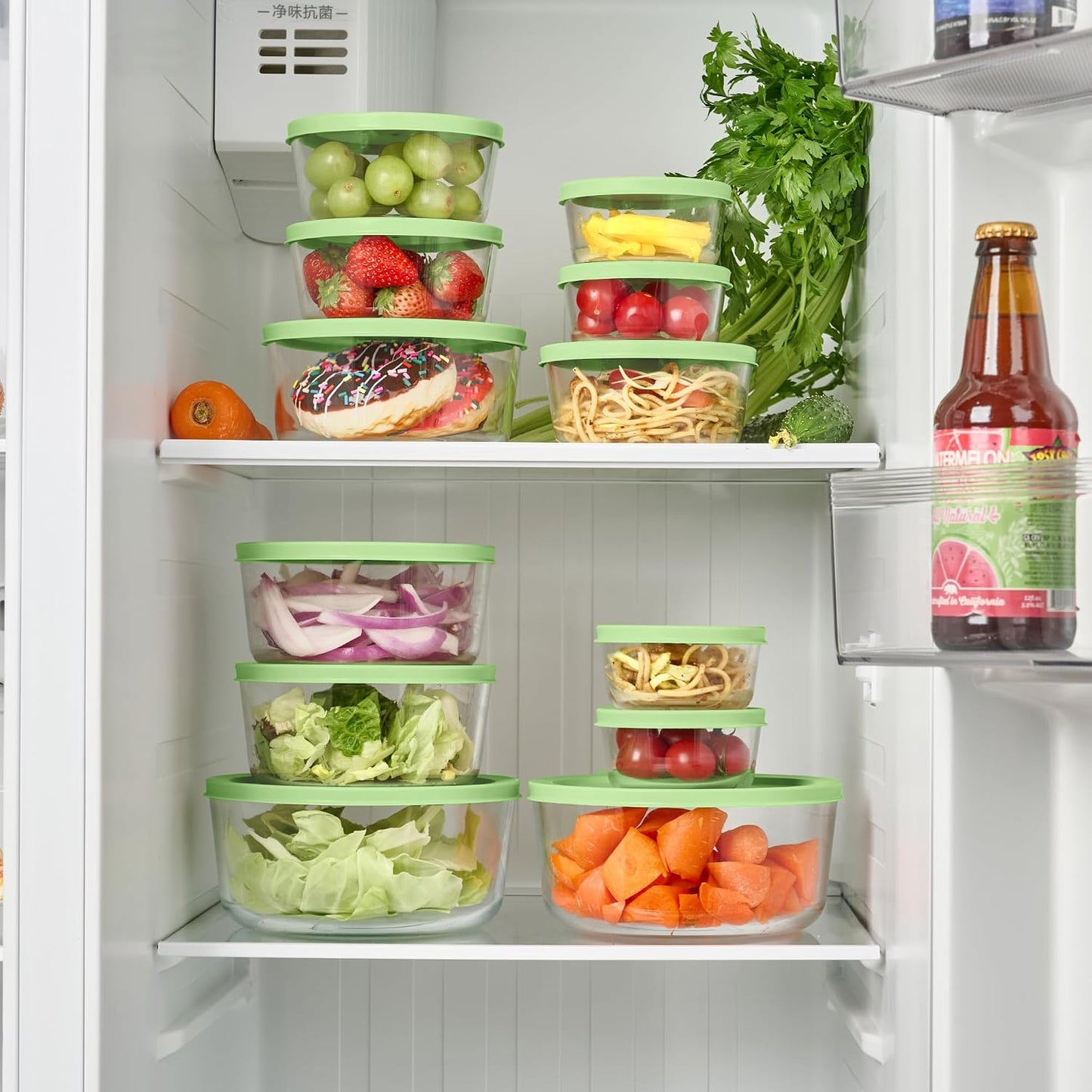 6-Piece Glass Food Storage Containers Set (3 Containers + 3 BPA-Free Lids) | 2-Cup, Leakproof | Microwave, Freezer, Oven & Dishwasher Safe | Ideal for Meal Prep & Pantry Organization, Pistachio