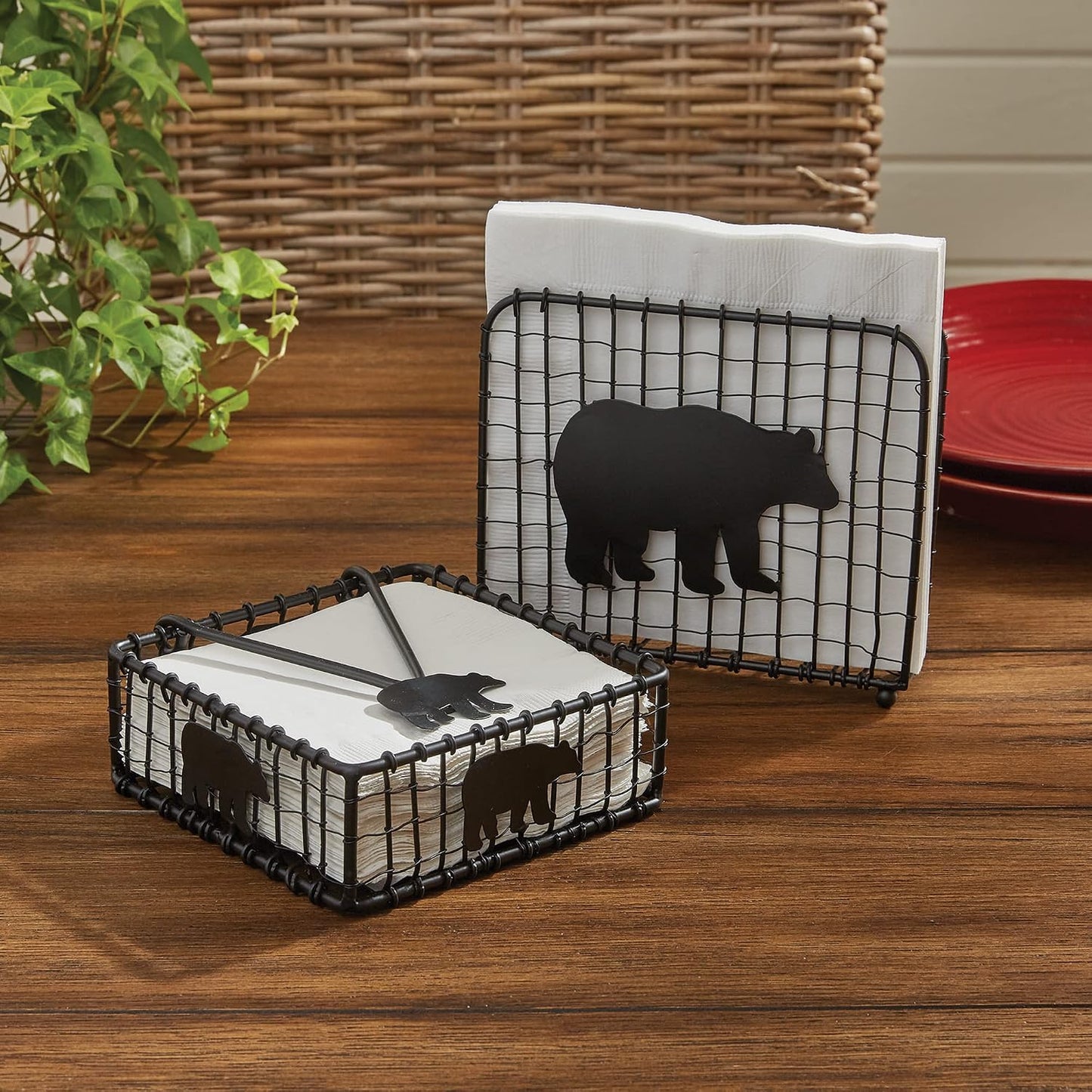 Park Designs Tree Tops Two Tier Napkin Holder, Lodge Metal Tiered Tabletop Storage, Cabin Dual Serving Caddy Organizer