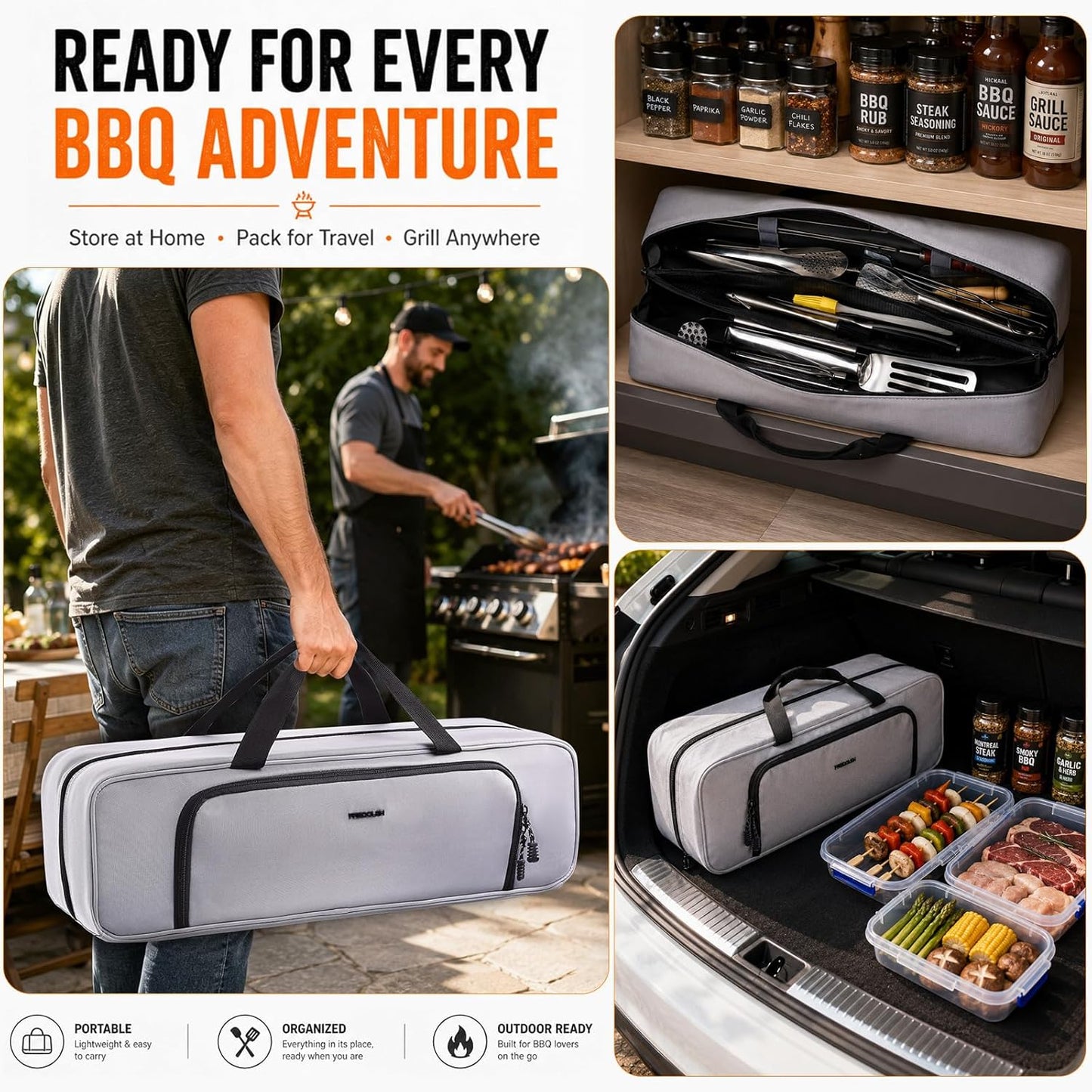 22" Grill Tool Bag, Heavy Duty BBQ Accessories Organizer with Wide-Open Design, Large Griddle Utensil Storage Bag for Blackstone, Camping, Tailgating, BBQ Gifts for Men（Bag Only）