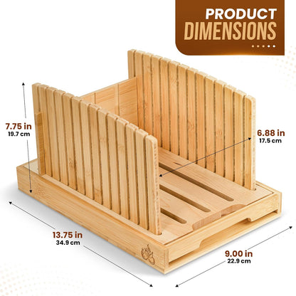 Bread Slicer for Homemade and Sourdough Bread - Hard Maple Wood and Bamboo, Adjustable Slicing Guide for Even Slices with Crumb Tray for Easy Cleanup