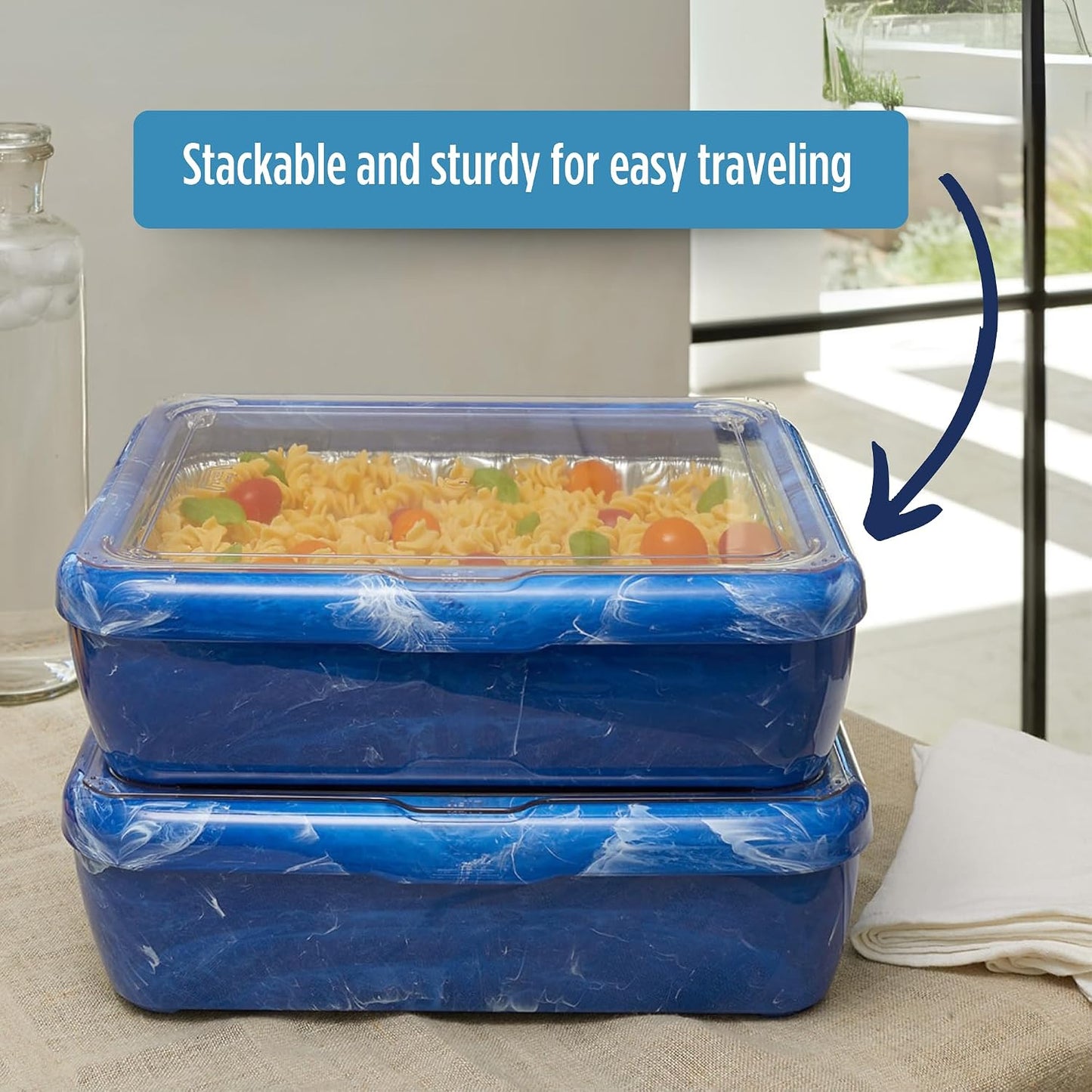 Fancy Panz Red Premium Aluminum Foil Pan Carrier with Secure Latch Lid - Reusable Casserole Carrier for Half Size Pans - Food Transport Holder for Potlucks, Parties, Tailgates & Entertaining