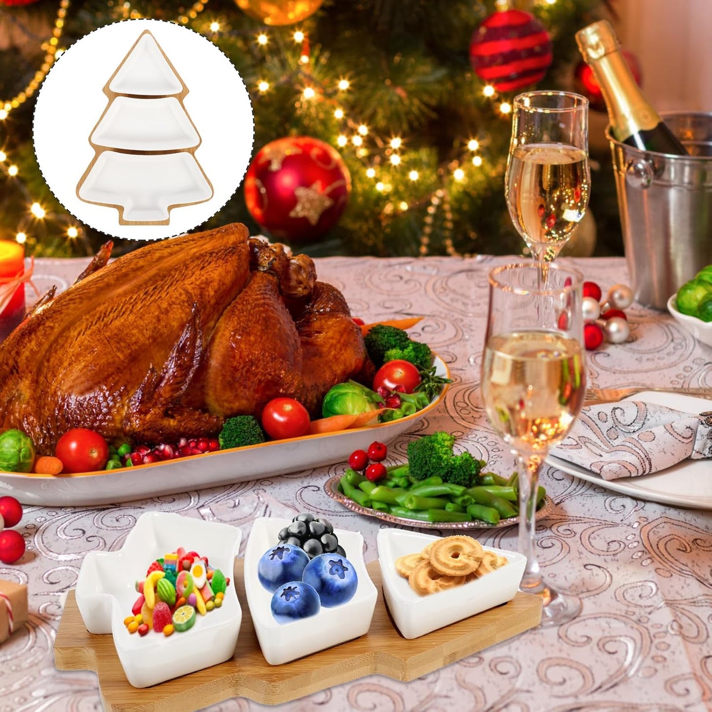 Operitacx Ceramics Serving Tray Christmas Tree Fruit Tray, Veggie Tray Fruit Platter for and Vegetable Snacks Dips