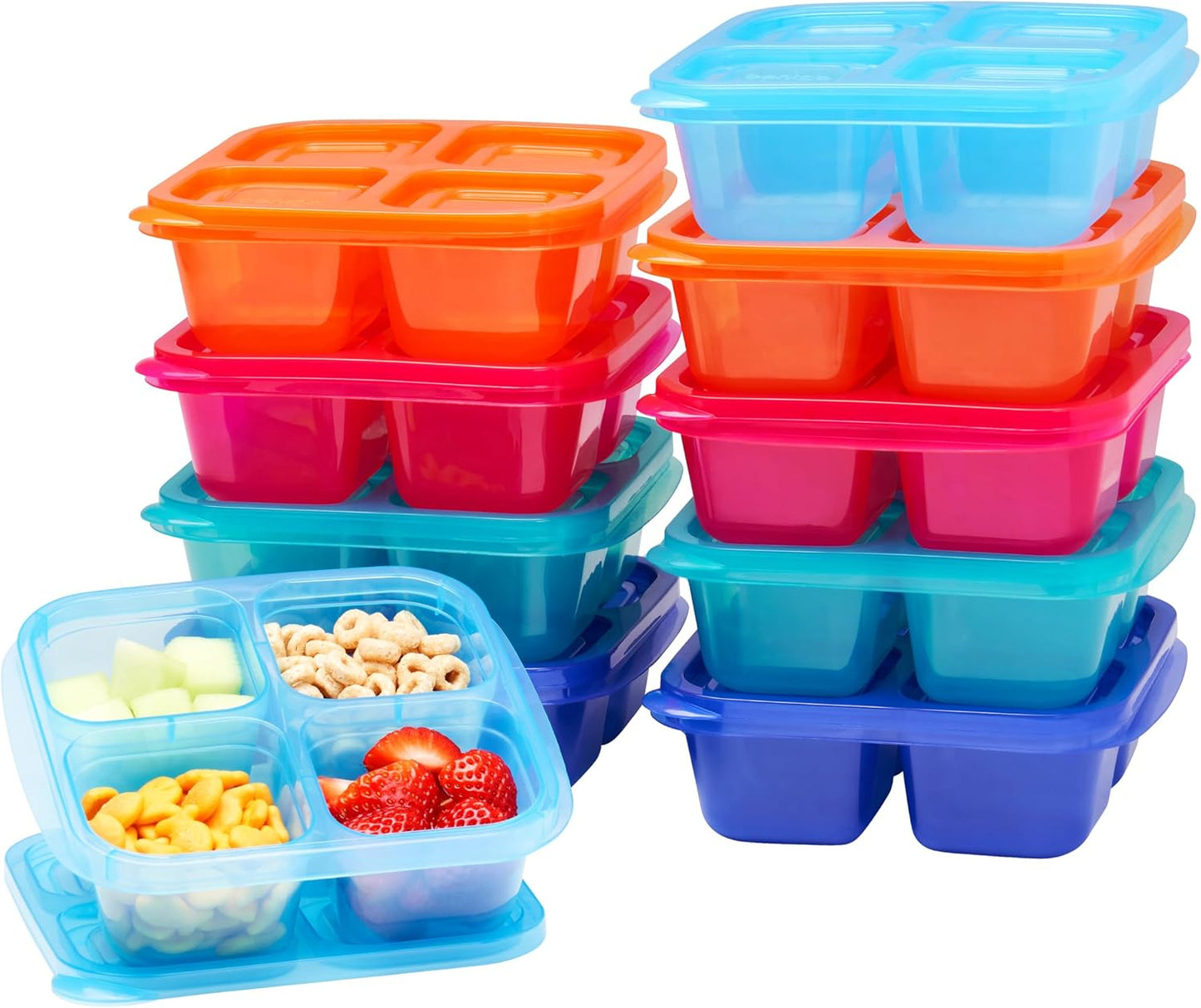 Bentgo Easyboxes 4-Compartment Snack Containers - 20-Piece Set with 10 Trays & 10 Custom-Fit Lids to Seal in Freshness - Reusable Food Storage & Meal Prep Bento BPA-Free Containers (Classic)