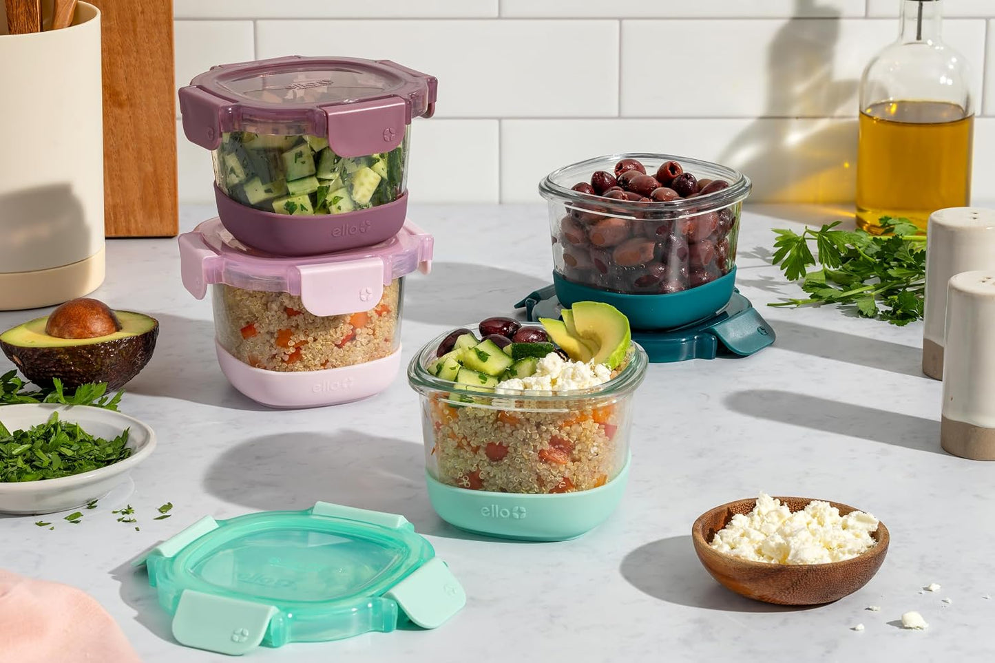 Ello Duraglass Glass Meal Prep Sets Leak-Proof Glass Food Storage Containers with Airtight BPA-Free Plastic Lids, Dishwasher, Microwave, and Freezer Safe