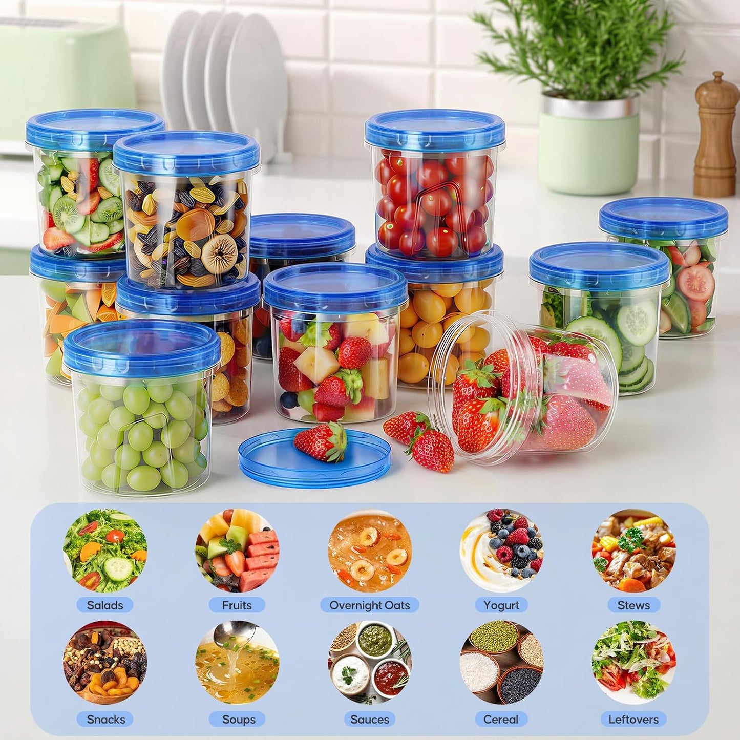 10 Pack-32 OZ Freezer Storage Containers, Small Plastic Food Storage Containers with Twist Top Lids, BPA Free and Reusable Meal Prep Containers Microwave/Dishwasher Safe