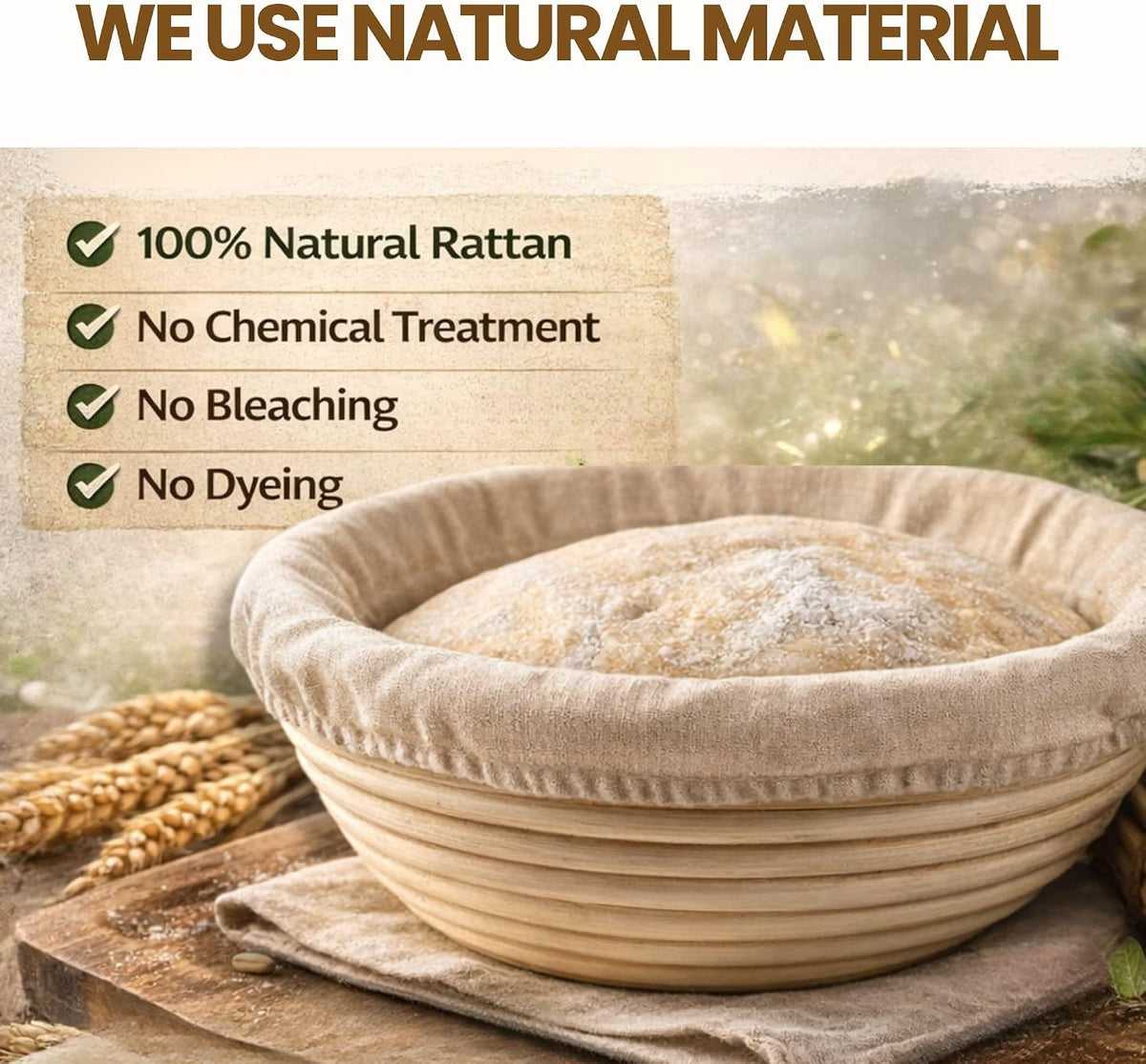 Banneton Sourdough Bread Proofing Basket, Premium AA-Grade, 9 Inch for Round, Boules Loaves, Vietnamese Banneton with Cloth Cover, Bread Lame Holder with 5 Blades (9.1 Inch)