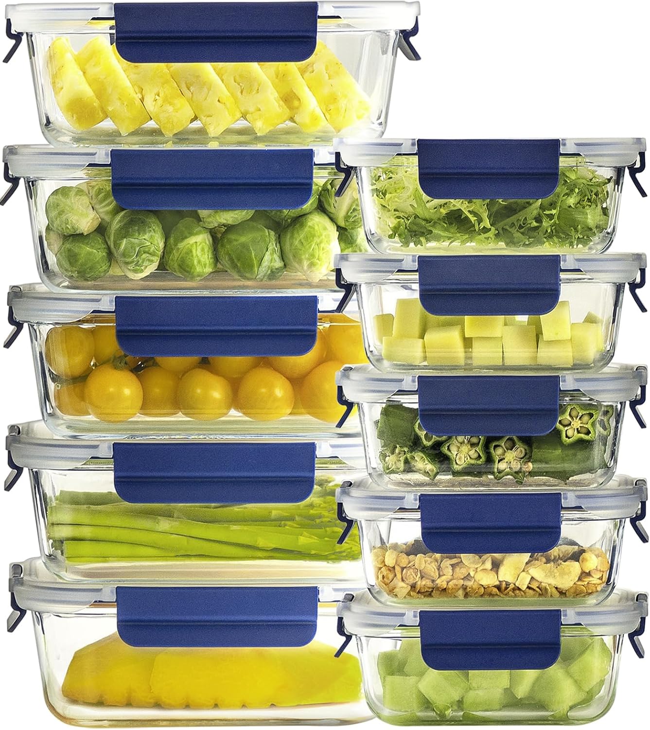 [10 pack Glass Meal Prep Containers with Lids, Glass Food Storage Containers with Snap Locking Lids for Food, Bpa-free, Easy to Open& Close/Microwave,Oven,Freezer,Dishwasher Safe/Leak-Proof