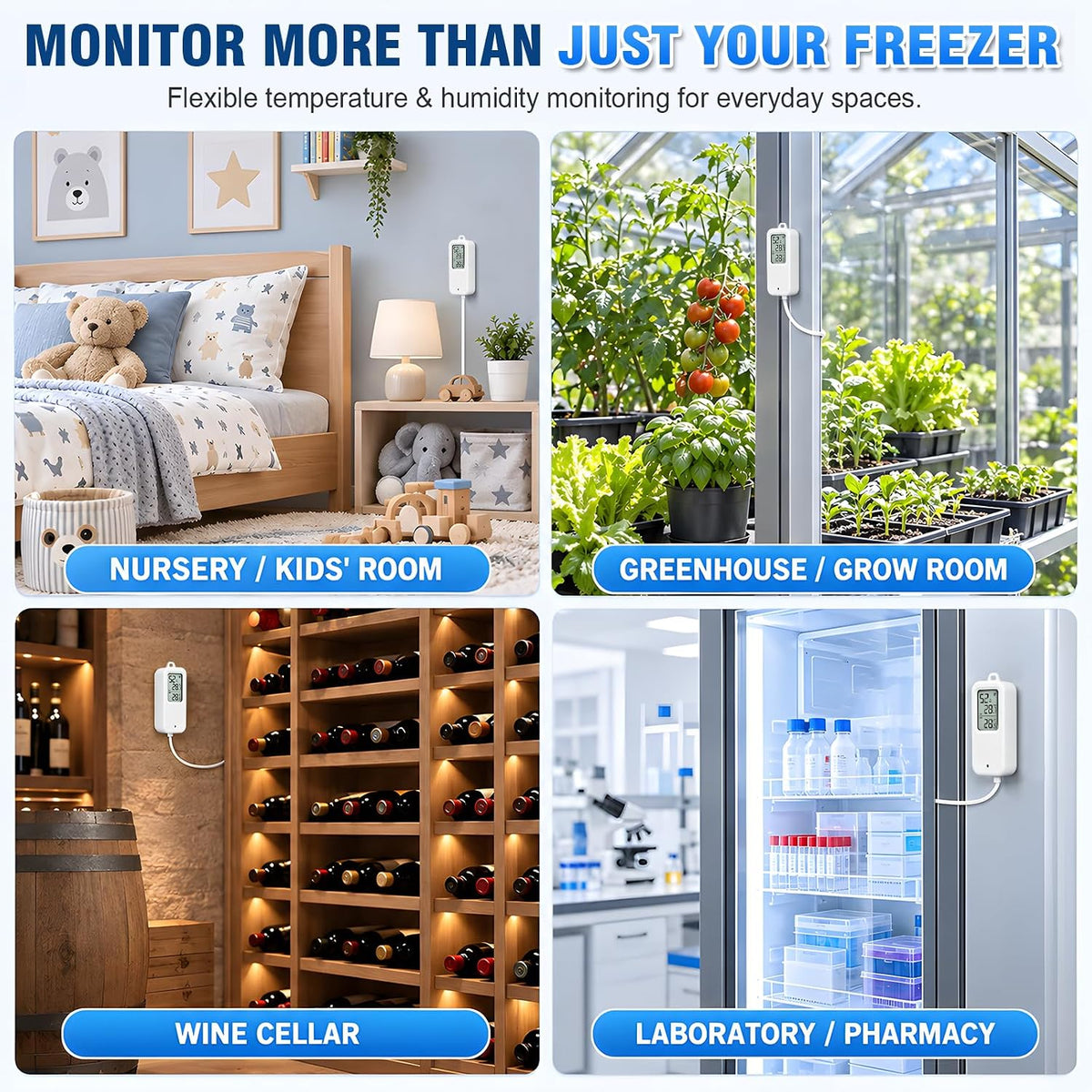 DAYTECH WiFi Freezer Thermometer Alarm, No Hub Required, App Alerts, 1 Pack