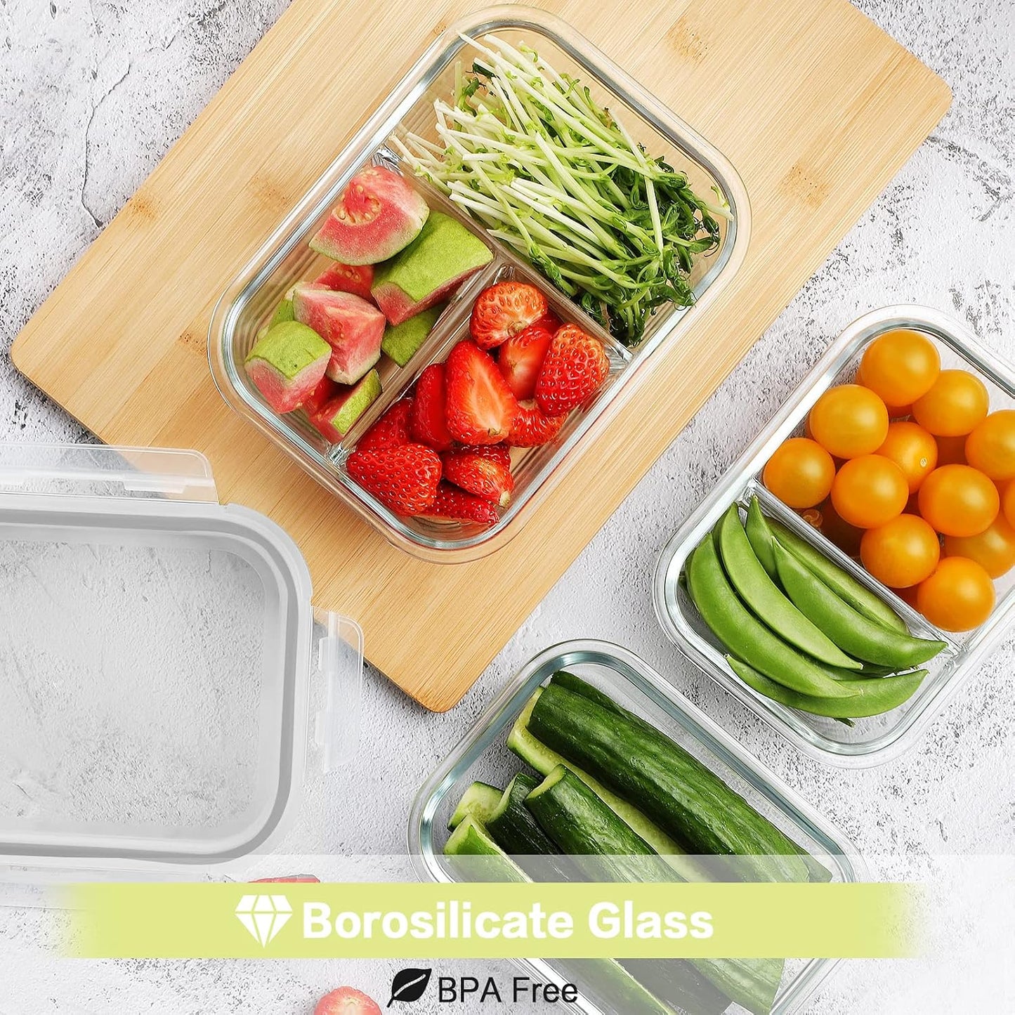 HOMBERKING 9 Pack Glass Meal Prep Containers 3 & 2 & 1 Compartment, Glass Food Storage Containers with Lids, Airtight Glass Lunch Bento Boxes, BPA-Free & Leak Proof (9 lids & 9 Containers) - Grey