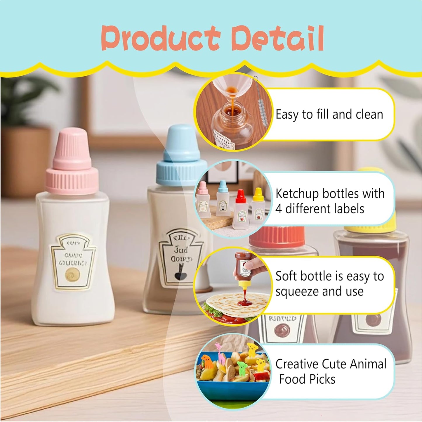 81 Pcs Bento Box Accessories, Including Mini Ketchup Bottles Squeeze, Condiment Squeeze Bottles, Sauce Container, Cute Food Picks for Office, Picnic, Salad Dressing, Honey,Travel, Lunch box