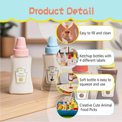 81 Pcs Bento Box Accessories, Including Mini Ketchup Bottles Squeeze, Condiment Squeeze Bottles, Sauce Container, Cute Food Picks for Office, Picnic, Salad Dressing, Honey,Travel, Lunch box
