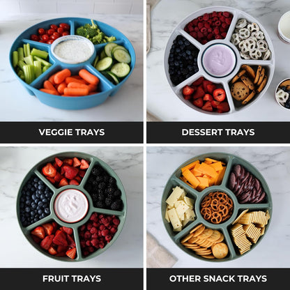 Heavy-Duty Divided Serving Tray with Leakproof Lid-6 Divided Compartments to Serve & Store Food, Snacks, Fruit Tray, Veggie Platter - 100% Made In USA by TEGRIWARE (Arctic Blueberry)